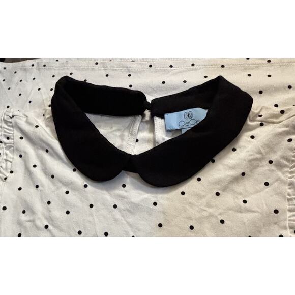 CeCe White With Black Dots Ruffled Sleeveless Black Collar - Picture 3 of 6